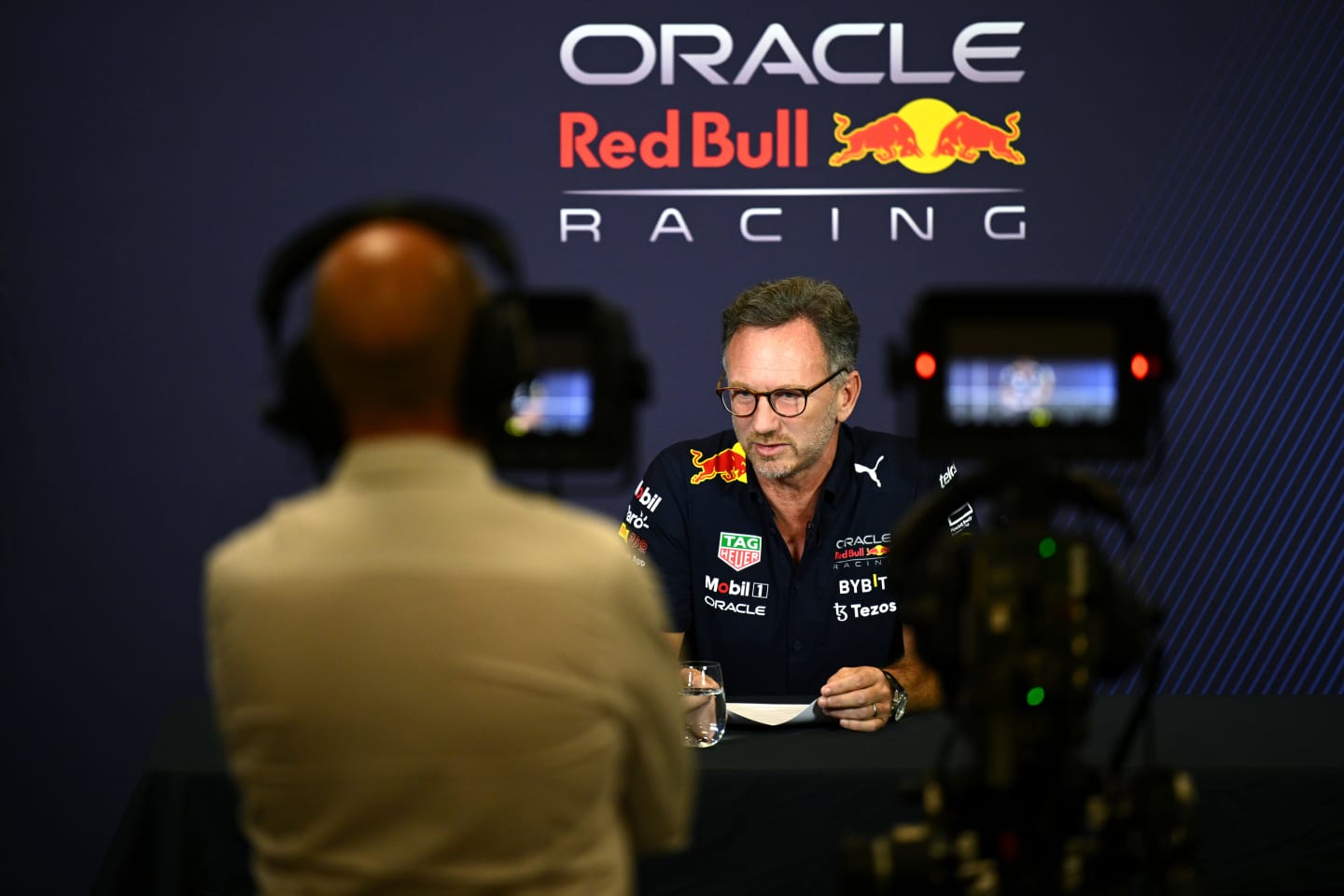 MEXICO CITY, MEXICO - OCTOBER 28: Red Bull Racing Team Principal Christian Horner talks in a press