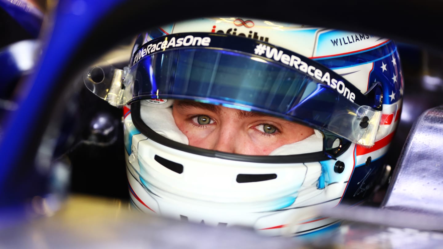 MEXICO CITY, MEXICO - OCTOBER 28: Logan Sargeant of United States and Williams prepares to drive in the garage during practice ahead of the F1 Grand Prix of Mexico at Autodromo Hermanos Rodriguez on October 28, 2022 in Mexico City, Mexico. (Photo by Dan Istitene - Formula 1/Formula 1 via Getty Images)