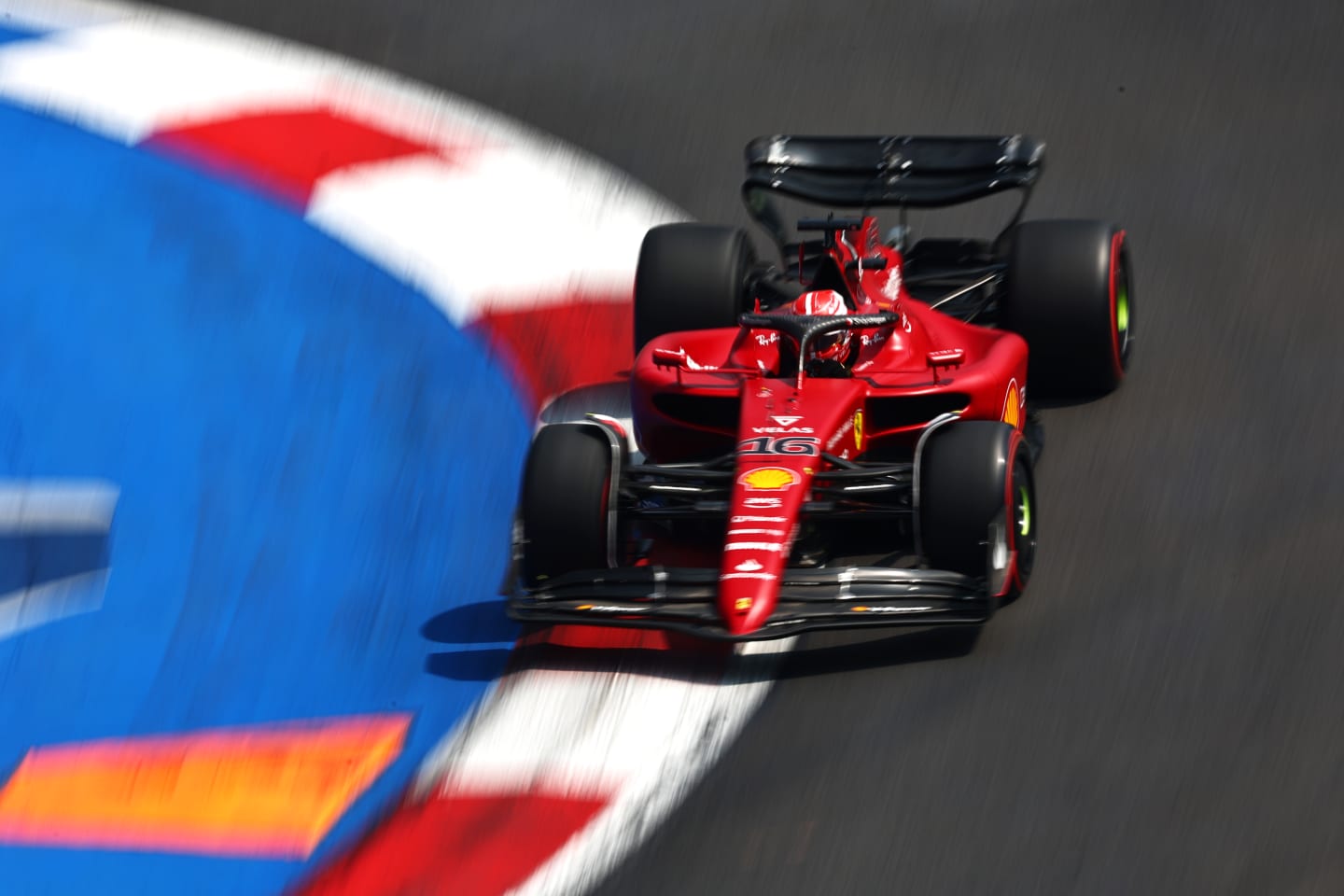 MEXICO CITY, MEXICO - OCTOBER 29: Charles Leclerc of Monaco driving the (16) Ferrari F1-75 on track during final practice ahead of the F1 Grand Prix of Mexico at Autodromo Hermanos Rodriguez on October 29, 2022 in Mexico City, Mexico. (Photo by Mark Thompson/Getty Images )