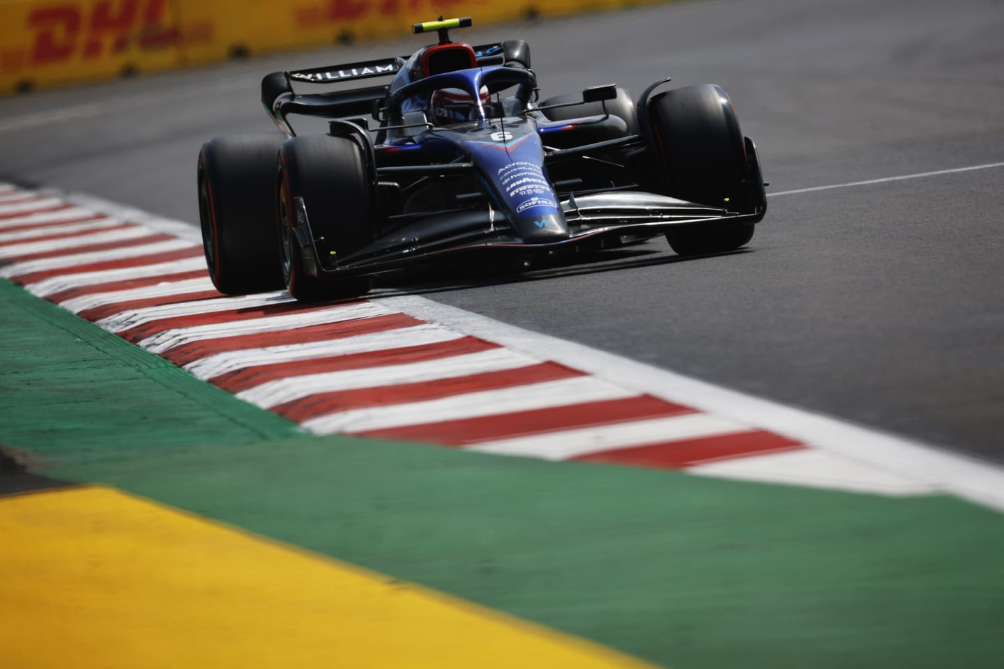 MEXICO CITY, MEXICO - OCTOBER 29: Nicholas Latifi of Canada driving the (6) Williams FW44 Mercedes on track during final practice ahead of the F1 Grand Prix of Mexico at Autodromo Hermanos Rodriguez on October 29, 2022 in Mexico City, Mexico. (Photo by Chris Graythen/Getty Images)