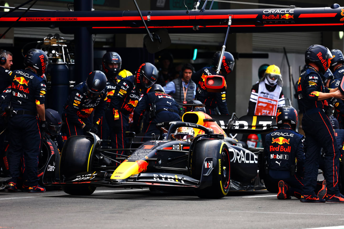 MEXICO CITY, MEXICO - OCTOBER 30: Max Verstappen of the Netherlands driving the (1) Oracle Red Bull
