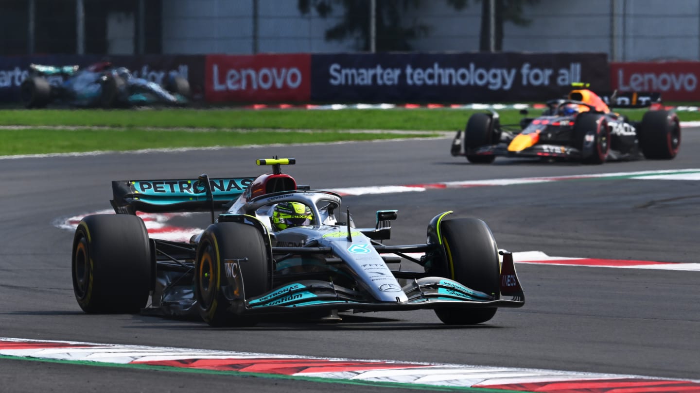 MEXICO CITY, MEXICO - OCTOBER 30: Lewis Hamilton of Great Britain driving the (44) Mercedes AMG