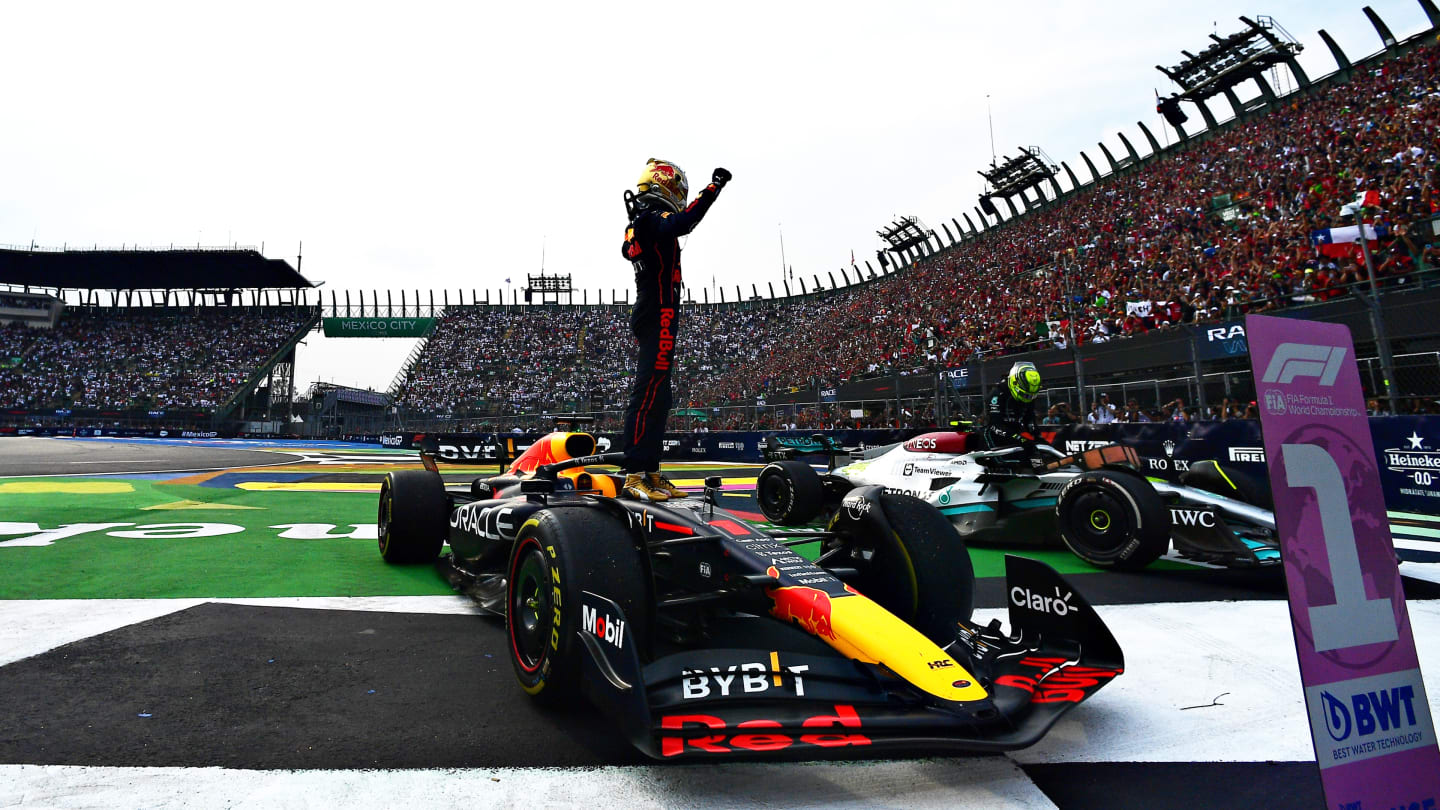 MEXICO CITY, MEXICO - OCTOBER 30: Race winner Max Verstappen of the Netherlands and Oracle Red Bull