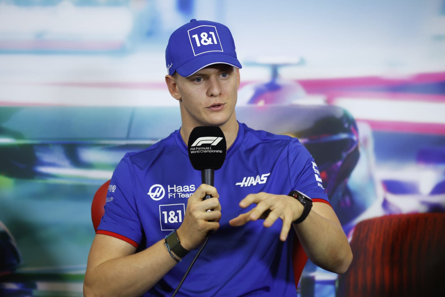 MEXICO CITY, MEXICO - OCTOBER 27: Mick Schumacher of Germany and Haas F1 attends the Drivers Press Conference during previews ahead of the F1 Grand Prix of Mexico at Autodromo Hermanos Rodriguez on October 27, 2022 in Mexico City, Mexico. (Photo by Jared C. Tilton/Getty Images)