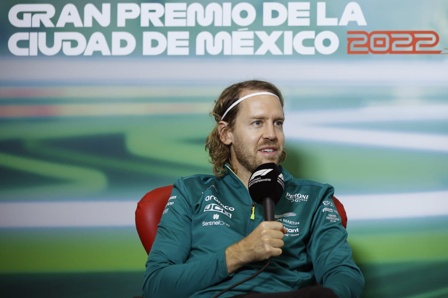 MEXICO CITY, MEXICO - OCTOBER 27: Sebastian Vettel of Germany and Aston Martin F1 Team attends the Drivers Press Conference during previews ahead of the F1 Grand Prix of Mexico at Autodromo Hermanos Rodriguez on October 27, 2022 in Mexico City, Mexico. (Photo by Jared C. Tilton/Getty Images)