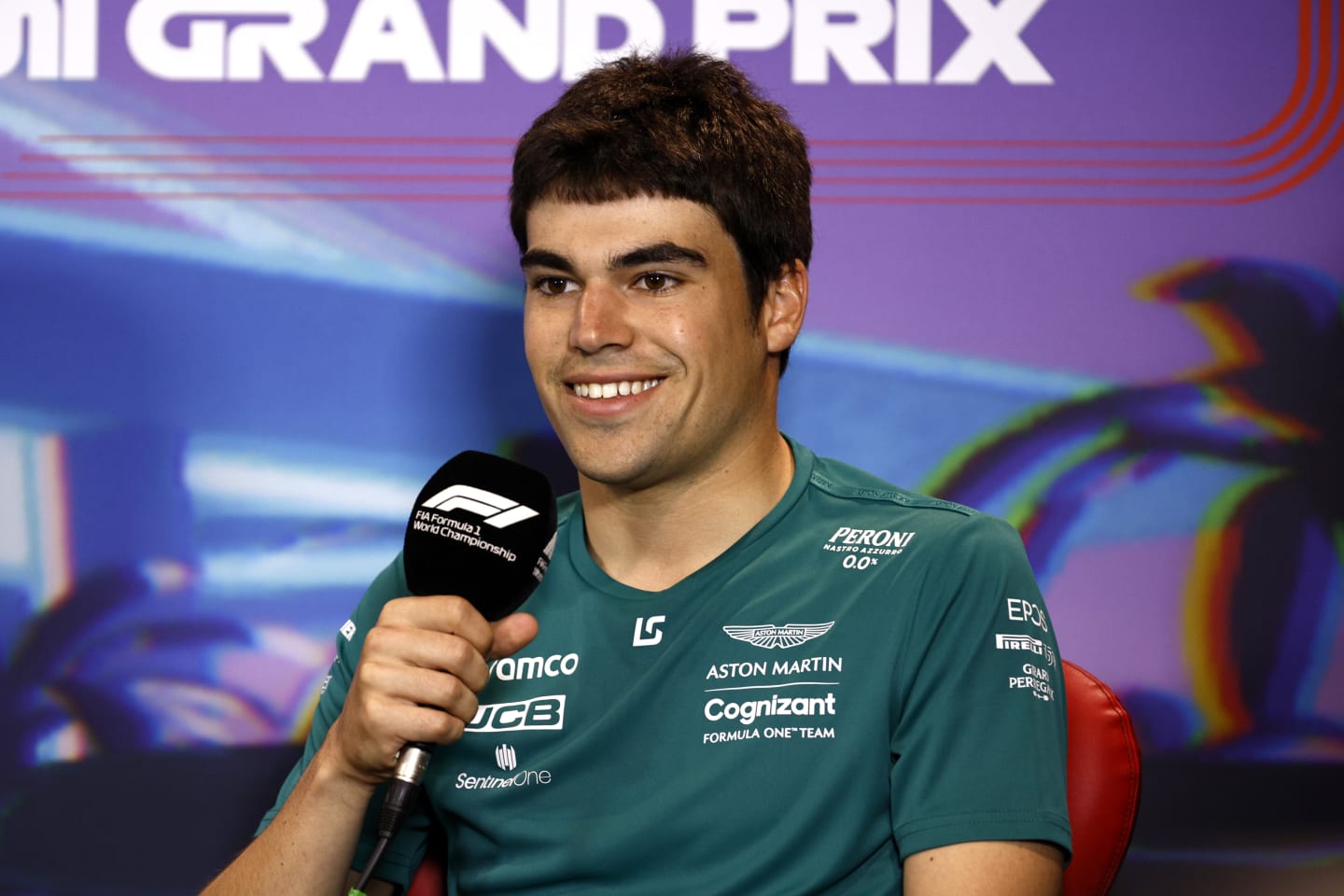 MIAMI, FLORIDA - MAY 06: Lance Stroll of Canada and Aston Martin F1 Team talks in the Drivers Press Conference prior to practice ahead of the F1 Grand Prix of Miami at the Miami International Autodrome on May 06, 2022 in Miami, Florida. (Photo by Jared C. Tilton/Getty Images)