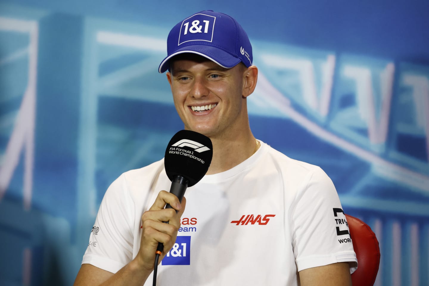 MIAMI, FLORIDA - MAY 06: Mick Schumacher of Germany and Haas F1 talks in the Drivers Press Conference prior to practice ahead of the F1 Grand Prix of Miami at the Miami International Autodrome on May 06, 2022 in Miami, Florida. (Photo by Jared C. Tilton/Getty Images)