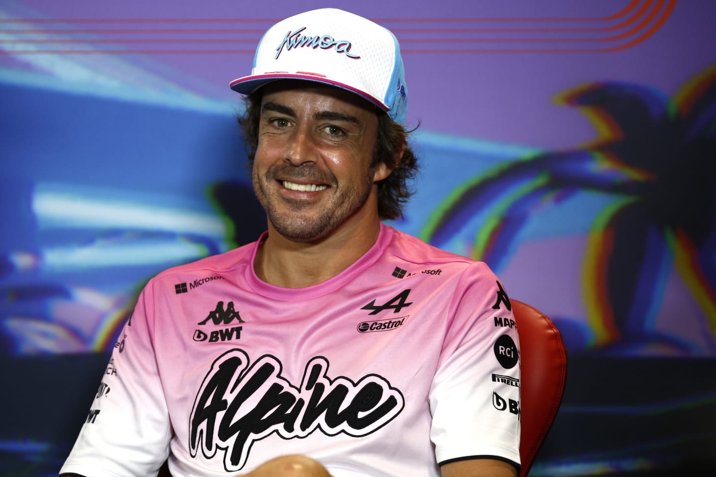 MIAMI, FLORIDA - MAY 06: Fernando Alonso of Spain and Alpine F1 talks in the Drivers Press Conference prior to practice ahead of the F1 Grand Prix of Miami at the Miami International Autodrome on May 06, 2022 in Miami, Florida. (Photo by Jared C. Tilton/Getty Images)