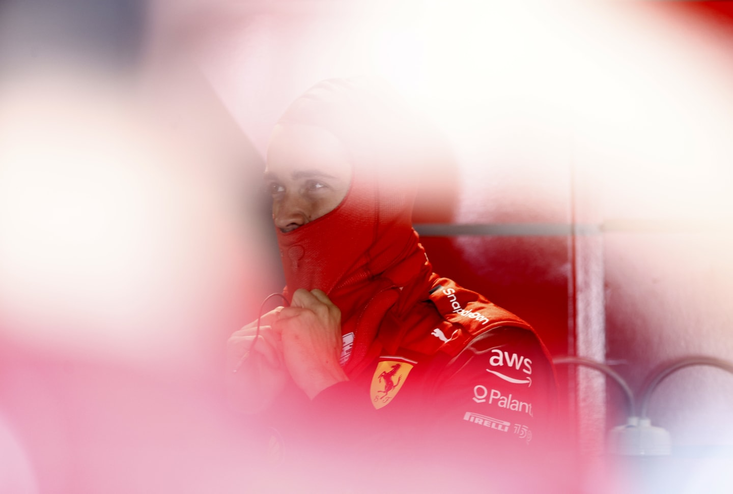 MIAMI, FLORIDA - MAY 06: Charles Leclerc of Monaco and Ferrari prepares to drive in the garage during practice ahead of the F1 Grand Prix of Miami at the Miami International Autodrome on May 06, 2022 in Miami, Florida. (Photo by Jared C. Tilton/Getty Images)