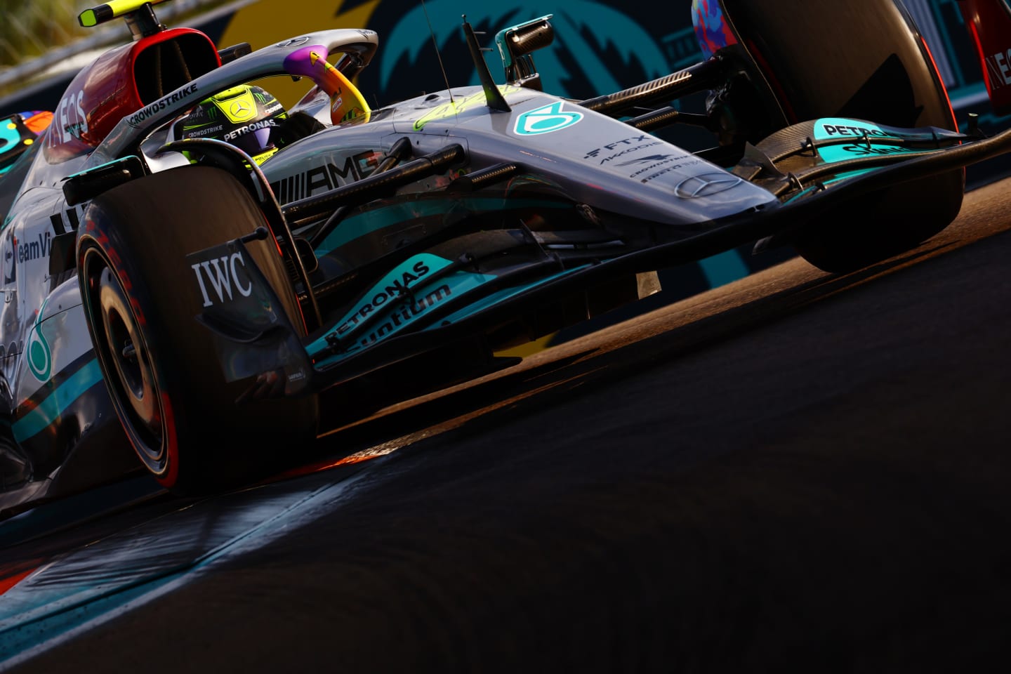 MIAMI, FLORIDA - MAY 06: Lewis Hamilton of Great Britain driving the (44) Mercedes AMG Petronas F1 Team W13 on track during practice ahead of the F1 Grand Prix of Miami at the Miami International Autodrome on May 06, 2022 in Miami, Florida. (Photo by Mark Thompson/Getty Images)