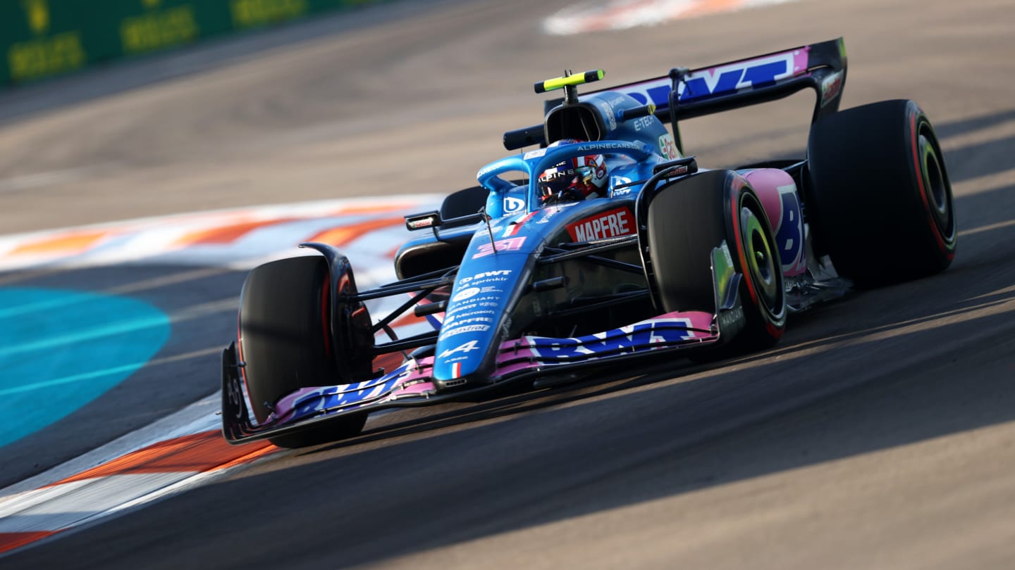 MIAMI, FLORIDA - MAY 06: Esteban Ocon of France driving the (31) Alpine F1 A522 Renault on track during practice ahead of the F1 Grand Prix of Miami at the Miami International Autodrome on May 06, 2022 in Miami, Florida. (Photo by Dan Istitene - Formula 1/Formula 1 via Getty Images)