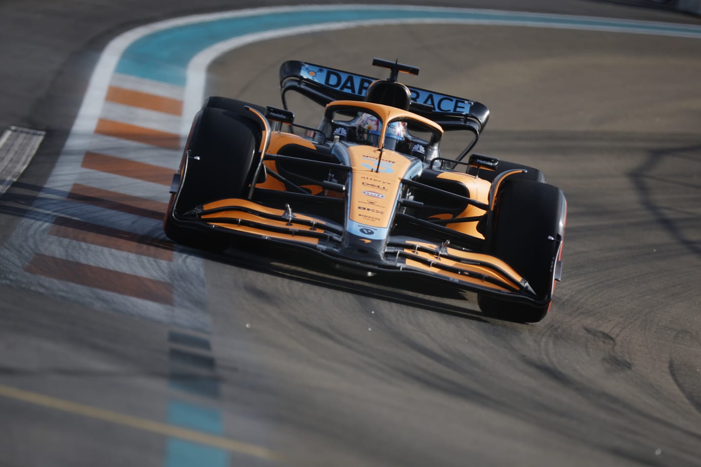 MIAMI, FLORIDA - MAY 06: Daniel Ricciardo of Australia driving the (3) McLaren MCL36 Mercedes on track during practice ahead of the F1 Grand Prix of Miami at the Miami International Autodrome on May 06, 2022 in Miami, Florida. (Photo by Chris Graythen/Getty Images)