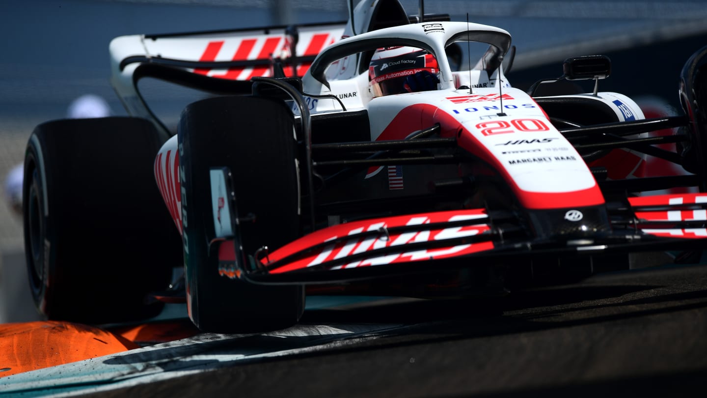 MIAMI, FLORIDA - MAY 06: Kevin Magnussen of Denmark driving the (20) Haas F1 VF-22 Ferrari on track