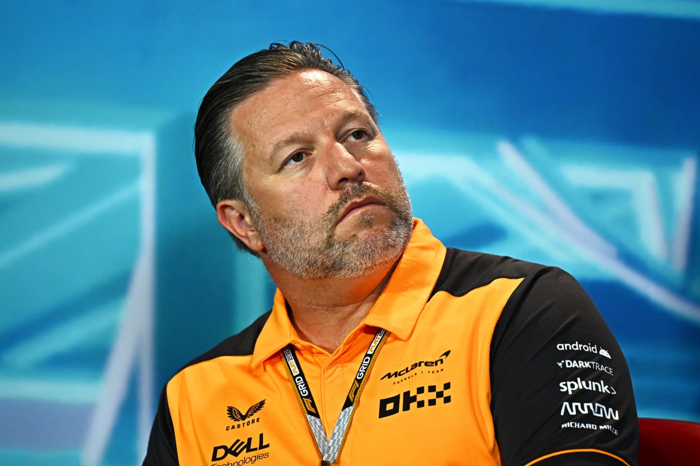 MIAMI, FLORIDA - MAY 07: McLaren Chief Executive Officer Zak Brown talks in the Team Principals Press Conference prior to final practice ahead of the F1 Grand Prix of Miami at the Miami International Autodrome on May 07, 2022 in Miami, Florida. (Photo by Clive Mason/Getty Images)