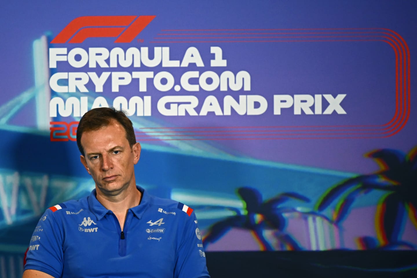 MIAMI, FLORIDA - MAY 07: Laurent Rossi, CEO of Alpine F1 talks in the Team Principals Press Conference prior to final practice ahead of the F1 Grand Prix of Miami at the Miami International Autodrome on May 07, 2022 in Miami, Florida. (Photo by Clive Mason/Getty Images)