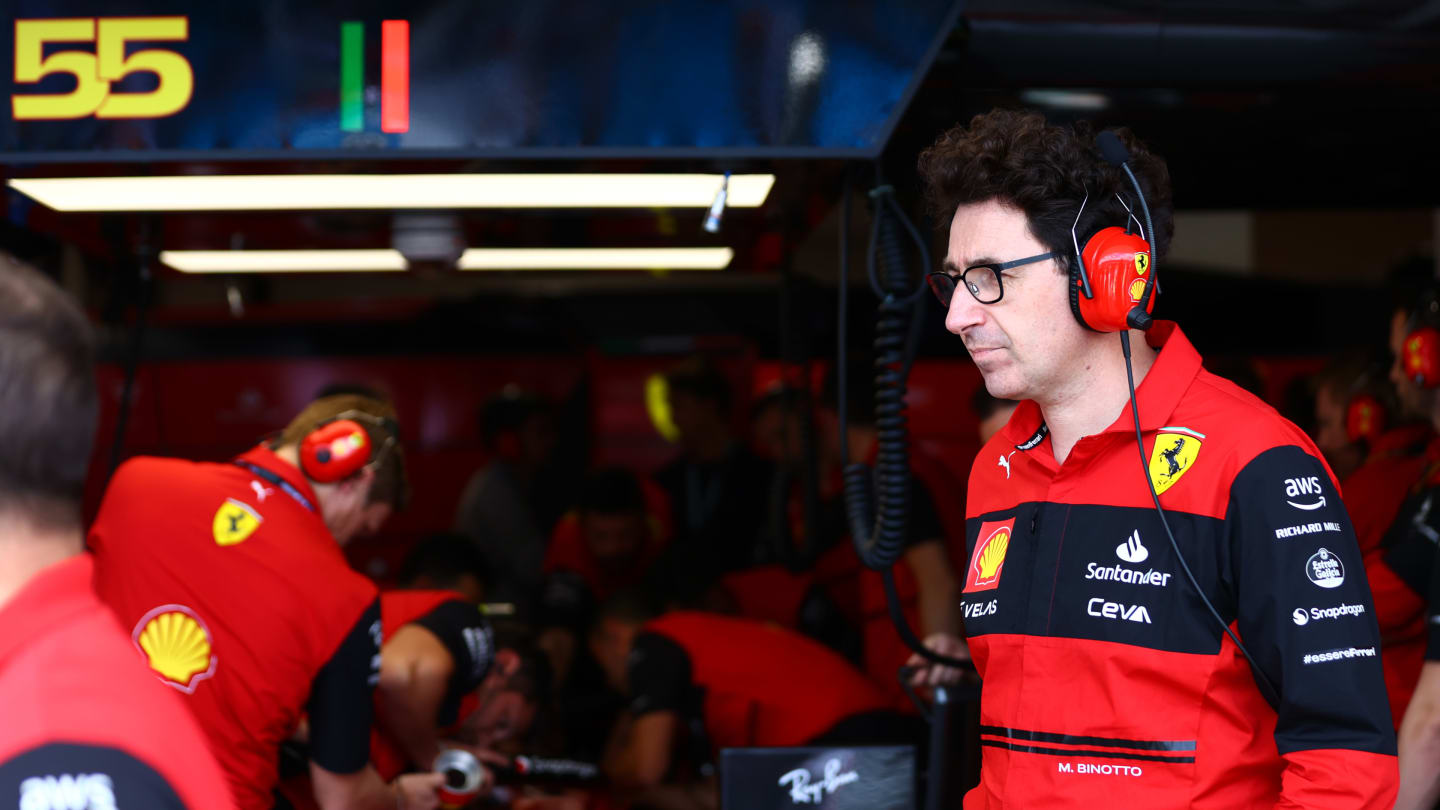 MIAMI, FLORIDA - MAY 07: Scuderia Ferrari Team Principal Mattia Binotto looks on from the garage