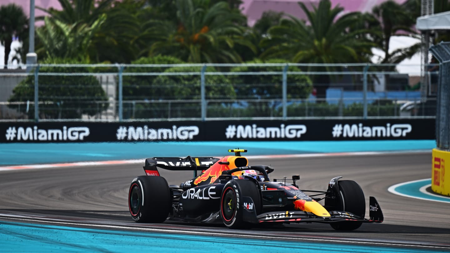 MIAMI, FLORIDA - MAY 07: Sergio Perez of Mexico driving the (11) Oracle Red Bull Racing RB18 on