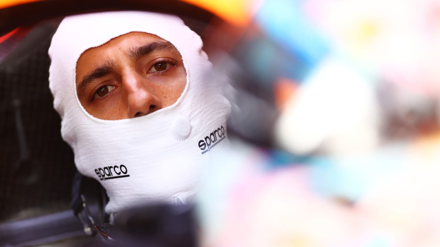 MIAMI, FLORIDA - MAY 07: Daniel Ricciardo of Australia and McLaren prepares to drive in the garage