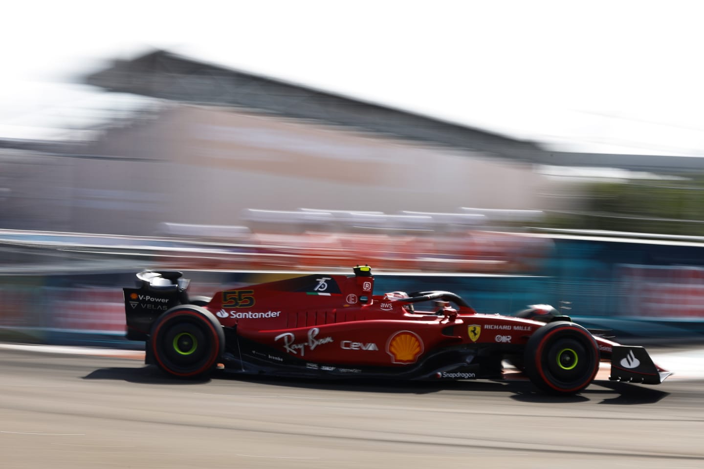 MIAMI, FLORIDA - MAY 07: Carlos Sainz of Spain driving (55) the Ferrari F1-75 on track during