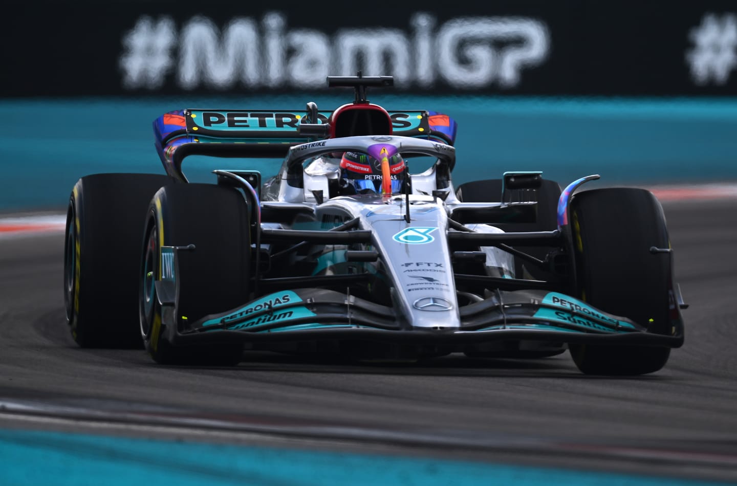 MIAMI, FLORIDA - MAY 07: George Russell of Great Britain driving the (63) Mercedes AMG Petronas F1