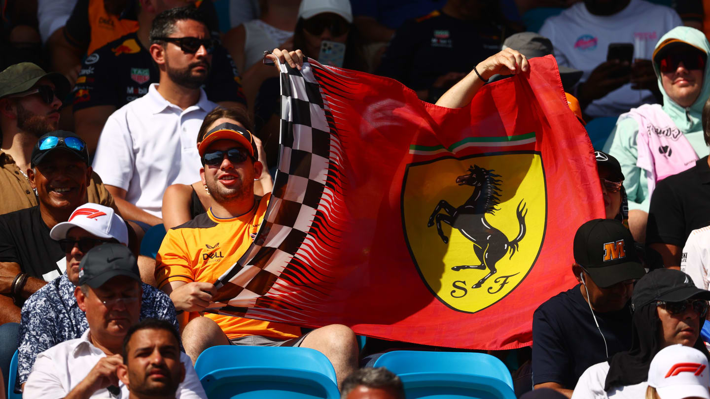 MIAMI, FLORIDA - MAY 07: Fans enjoy the action during qualifying ahead of the F1 Grand Prix of Miami at the Miami International Autodrome on May 07, 2022 in Miami, Florida. (Photo by Dan Istitene - Formula 1/Formula 1 via Getty Images)