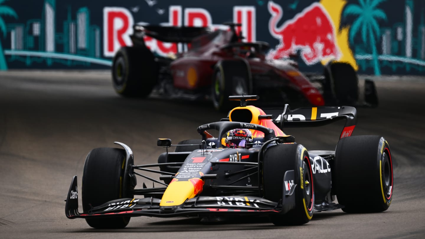 MIAMI, FLORIDA - MAY 08: Max Verstappen of the Netherlands driving the (1) Oracle Red Bull Racing