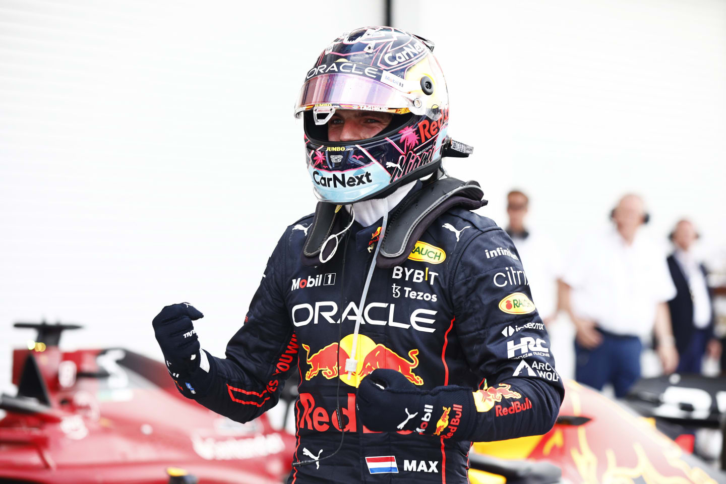 MIAMI, FLORIDA - MAY 08: Race winner Max Verstappen of the Netherlands and Oracle Red Bull Racing