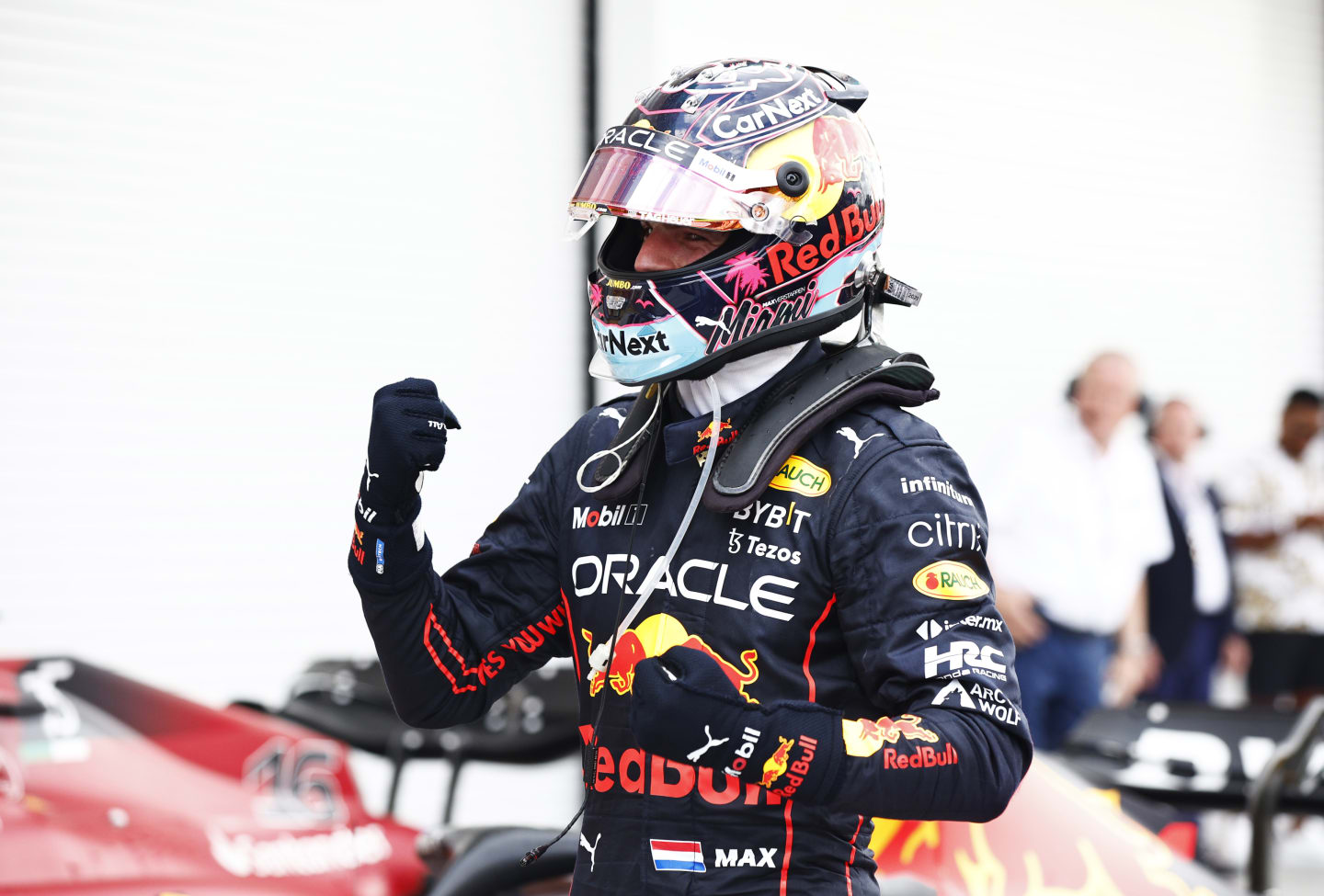 MIAMI, FLORIDA - MAY 08: Race winner Max Verstappen of the Netherlands and Oracle Red Bull Racing