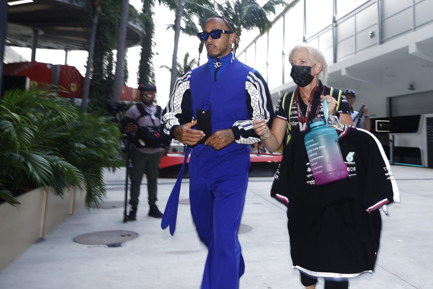 MIAMI, FLORIDA - MAY 05: Lewis Hamilton of Great Britain and Mercedes walks in the Paddock during
