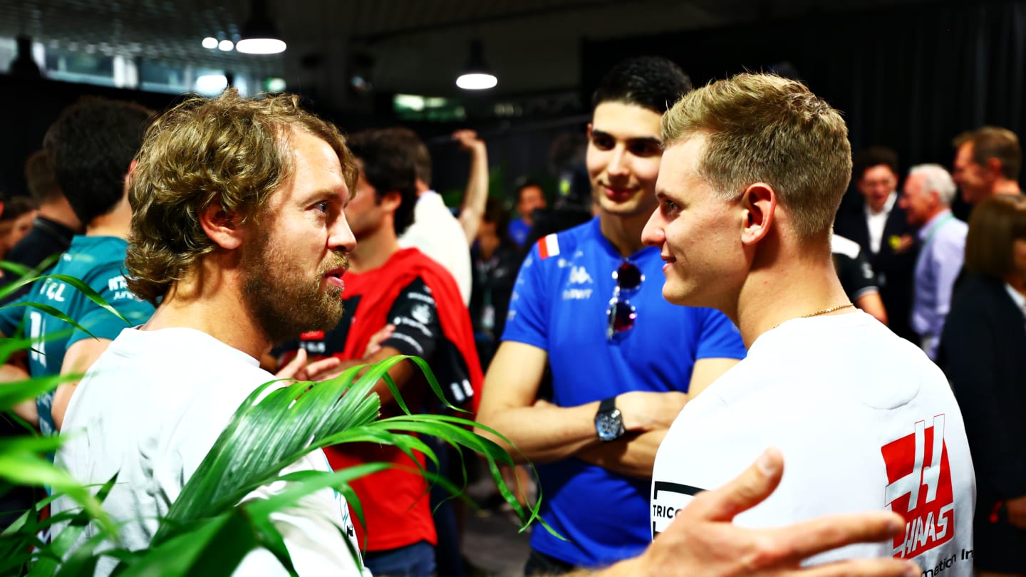 MIAMI GARDENS, FLORIDA - MAY 04: Sebastian Vettel of Germany and Aston Martin F1 Team, Mick