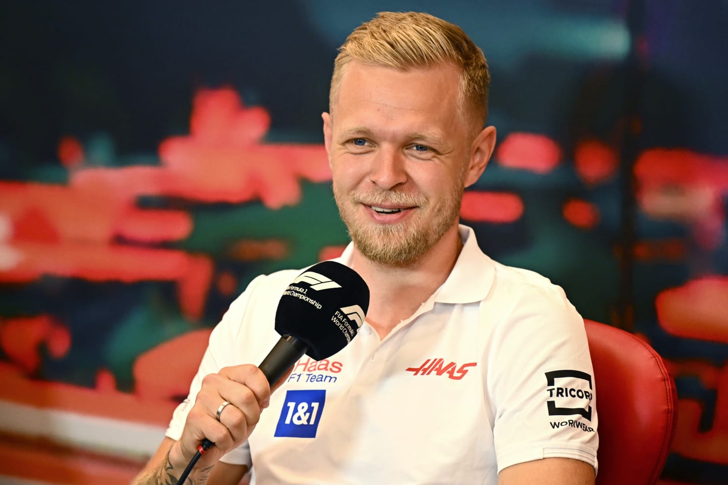 MONTE-CARLO, MONACO - MAY 27: Kevin Magnussen of Denmark and Haas F1 talks in the Drivers Press Conference prior to practice ahead of the F1 Grand Prix of Monaco at Circuit de Monaco on May 27, 2022 in Monte-Carlo, Monaco. (Photo by Clive Mason/Getty Images)