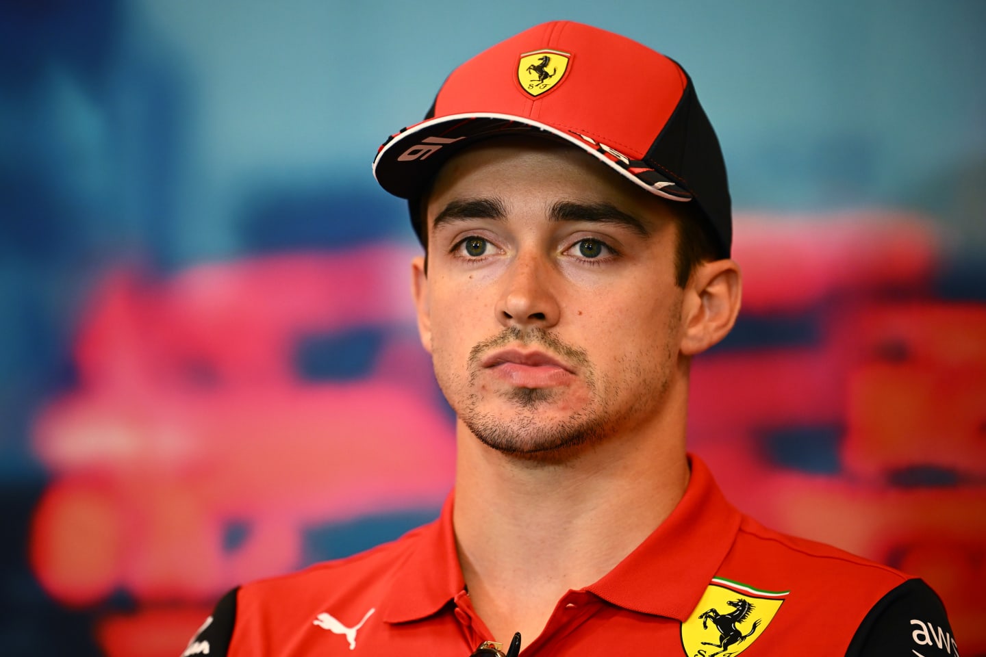MONTE-CARLO, MONACO - MAY 27: Charles Leclerc of Monaco and Ferrari looks on in the Drivers Press Conference prior to practice ahead of the F1 Grand Prix of Monaco at Circuit de Monaco on May 27, 2022 in Monte-Carlo, Monaco. (Photo by Clive Mason/Getty Images)