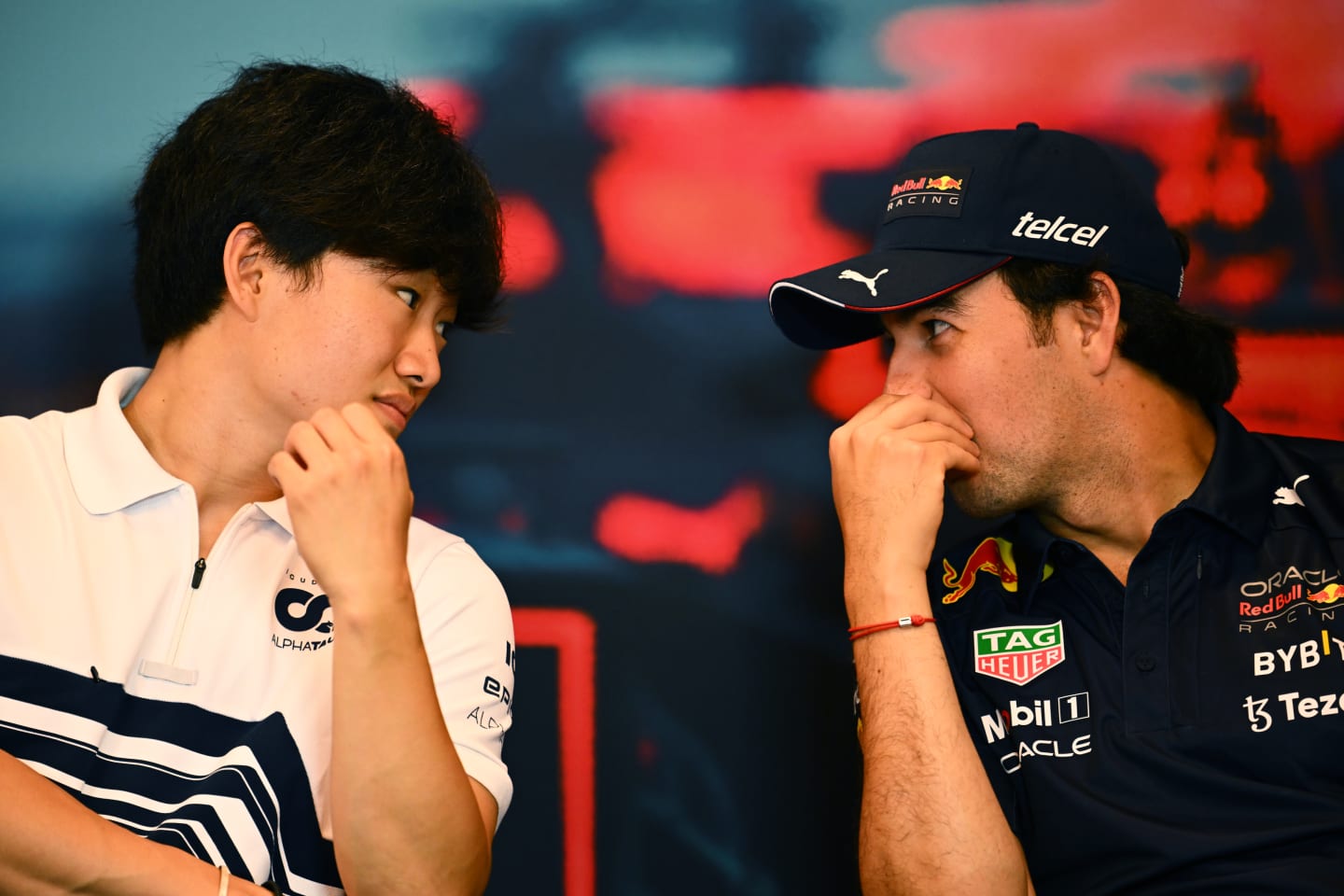 MONTE-CARLO, MONACO - MAY 27: Yuki Tsunoda of Japan and Scuderia AlphaTauri and Sergio Perez of