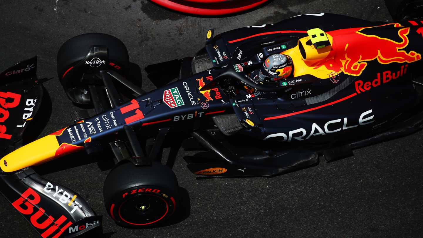 MONTE-CARLO, MONACO - MAY 28:  Sergio Perez of Mexico driving the (11) Oracle Red Bull Racing RB18