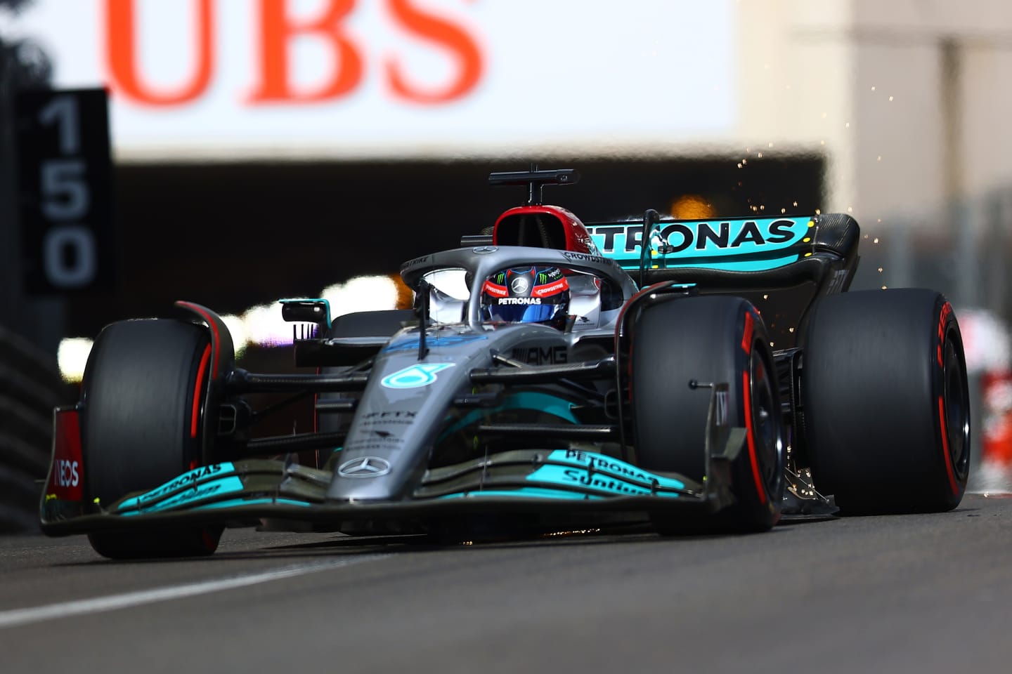 MONTE-CARLO, MONACO - MAY 28: George Russell of Great Britain driving the (63) Mercedes AMG Petronas F1 Team Mercedes W13 during qualifying ahead of the F1 Grand Prix of Monaco at Circuit de Monaco on May 28, 2022 in Monte-Carlo, Monaco. (Photo by Eric Alonso/Getty Images)