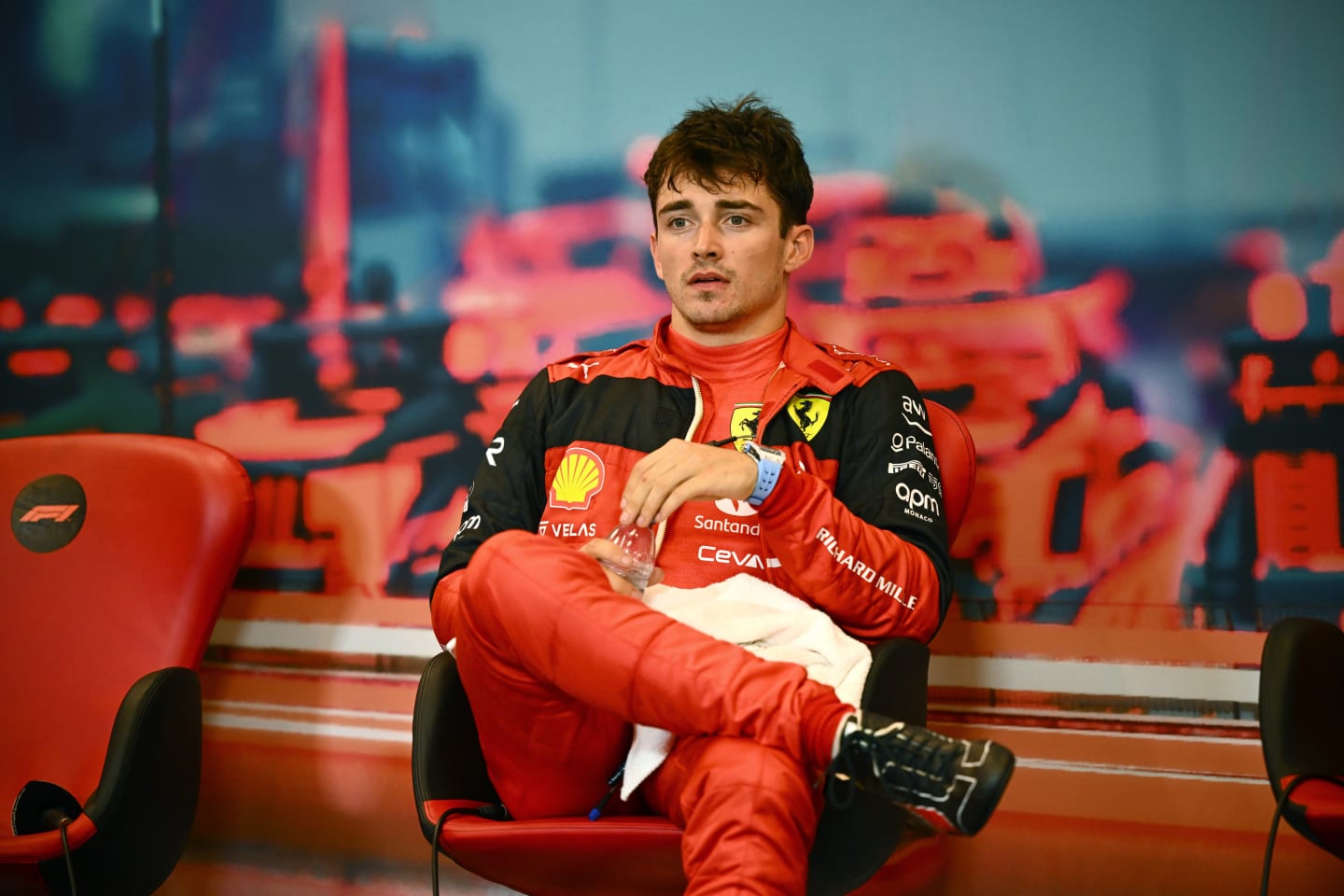 MONTE-CARLO, MONACO - MAY 28: Pole position qualifier Charles Leclerc of Monaco and Ferrari looks on in the press conference after qualifying ahead of the F1 Grand Prix of Monaco at Circuit de Monaco on May 28, 2022 in Monte-Carlo, Monaco. (Photo by Clive Mason/Getty Images)