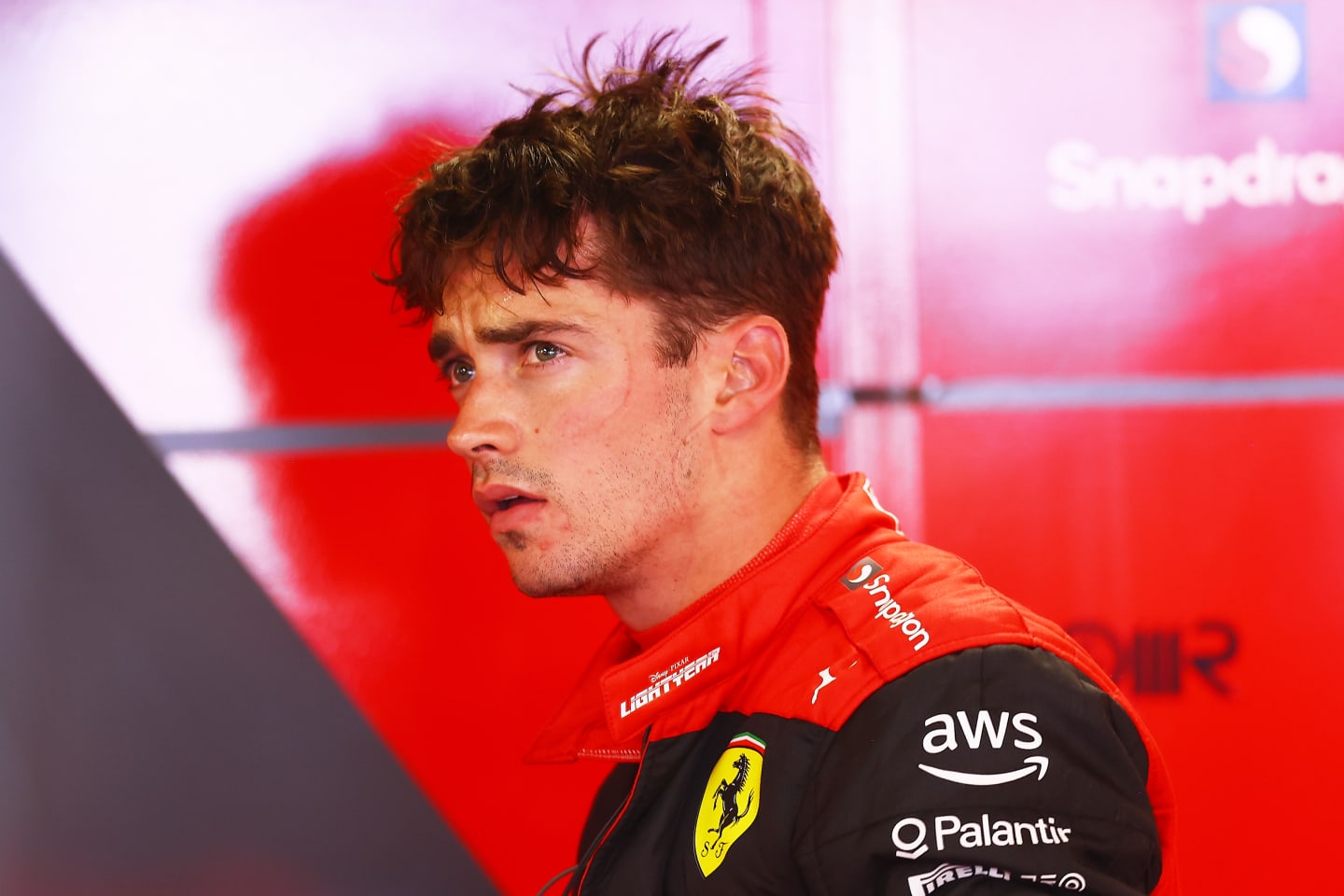 MONTE-CARLO, MONACO - MAY 28: Charles Leclerc of Monaco and Ferrari looks on in the garage during