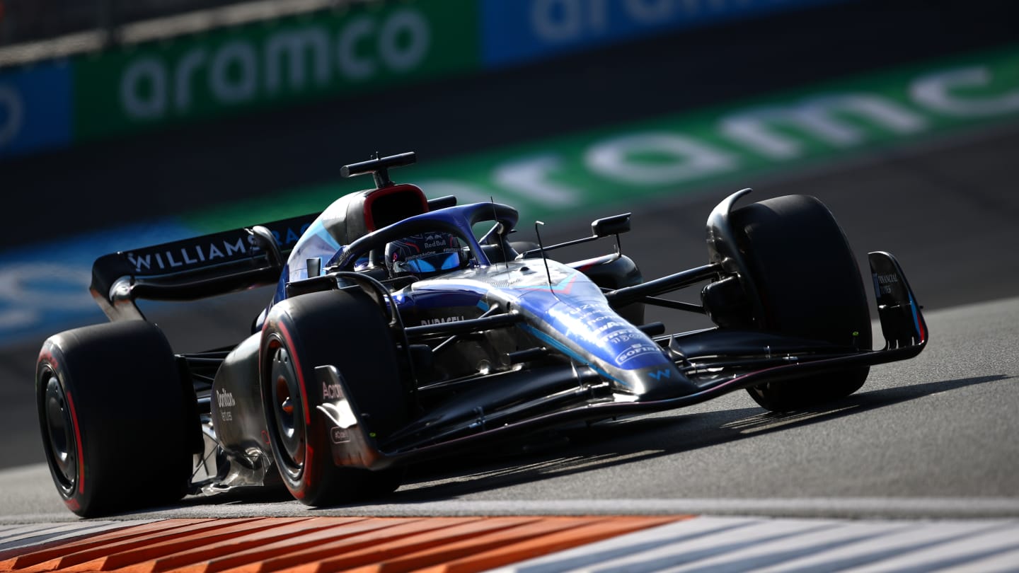 ZANDVOORT, NETHERLANDS - SEPTEMBER 02: Alexander Albon of Thailand driving the (23) Williams FW44 Mercedes on track during practice ahead of the F1 Grand Prix of The Netherlands at Circuit Zandvoort on September 02, 2022 in Zandvoort, Netherlands. (Photo by Joe Portlock - Formula 1/Formula 1 via Getty Images)