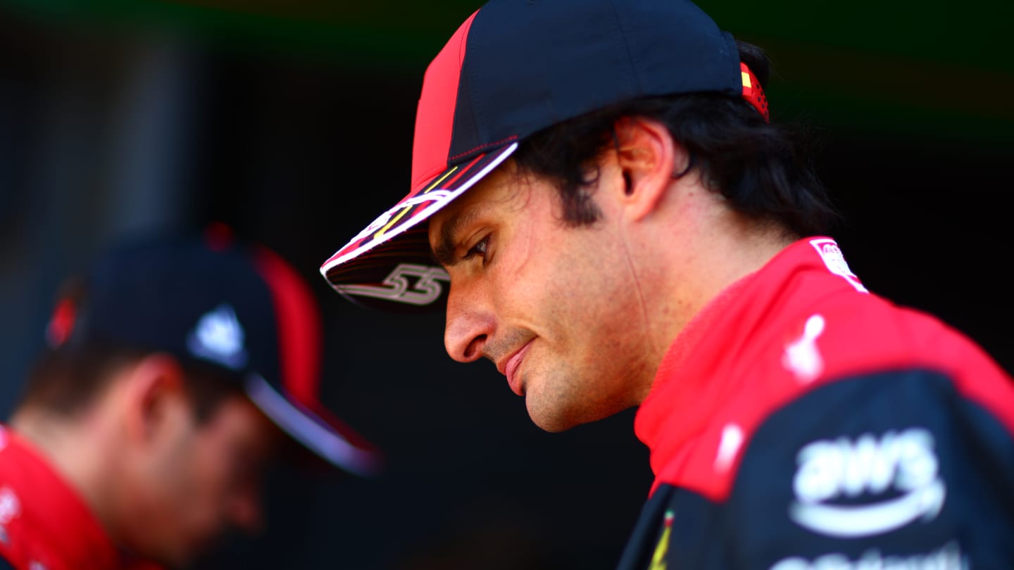 ZANDVOORT, NETHERLANDS - SEPTEMBER 03: Third placed qualifier Carlos Sainz of Spain and Ferrari looks on in parc ferme during qualifying ahead of the F1 Grand Prix of The Netherlands at Circuit Zandvoort on September 03, 2022 in Zandvoort, Netherlands. (Photo by Dan Istitene - Formula 1/Formula 1 via Getty Images)