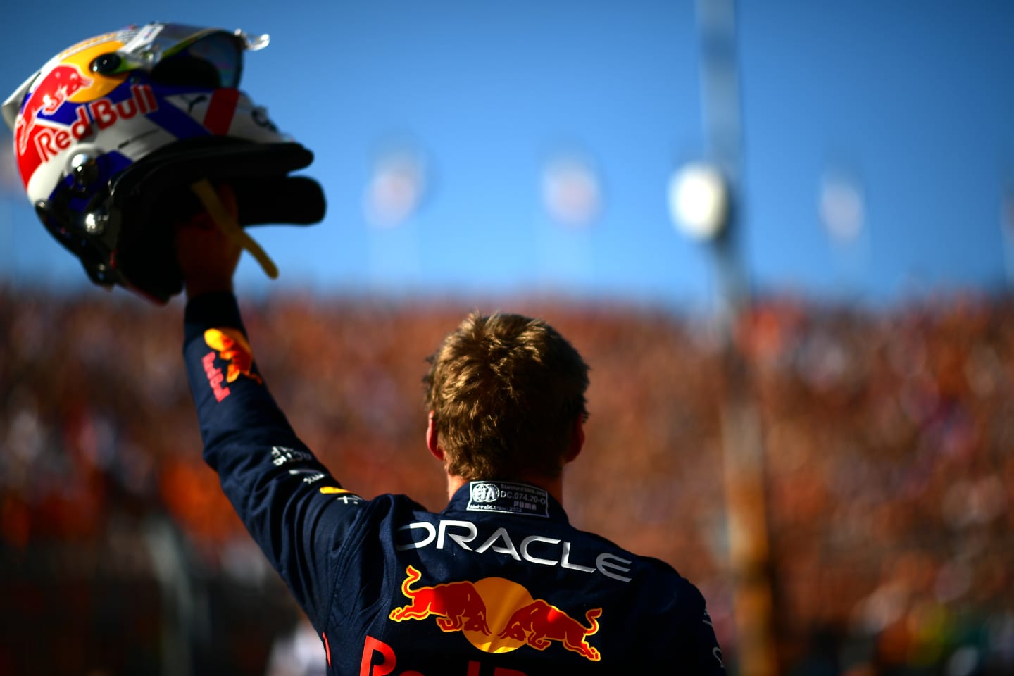 ZANDVOORT, NETHERLANDS - SEPTEMBER 03: Pole position qualifier Max Verstappen of the Netherlands and Oracle Red Bull Racing celebrates in parc ferme during qualifying ahead of the F1 Grand Prix of The Netherlands at Circuit Zandvoort on September 03, 2022 in Zandvoort, Netherlands. (Photo by Mario Renzi - Formula 1/Formula 1 via Getty Images)