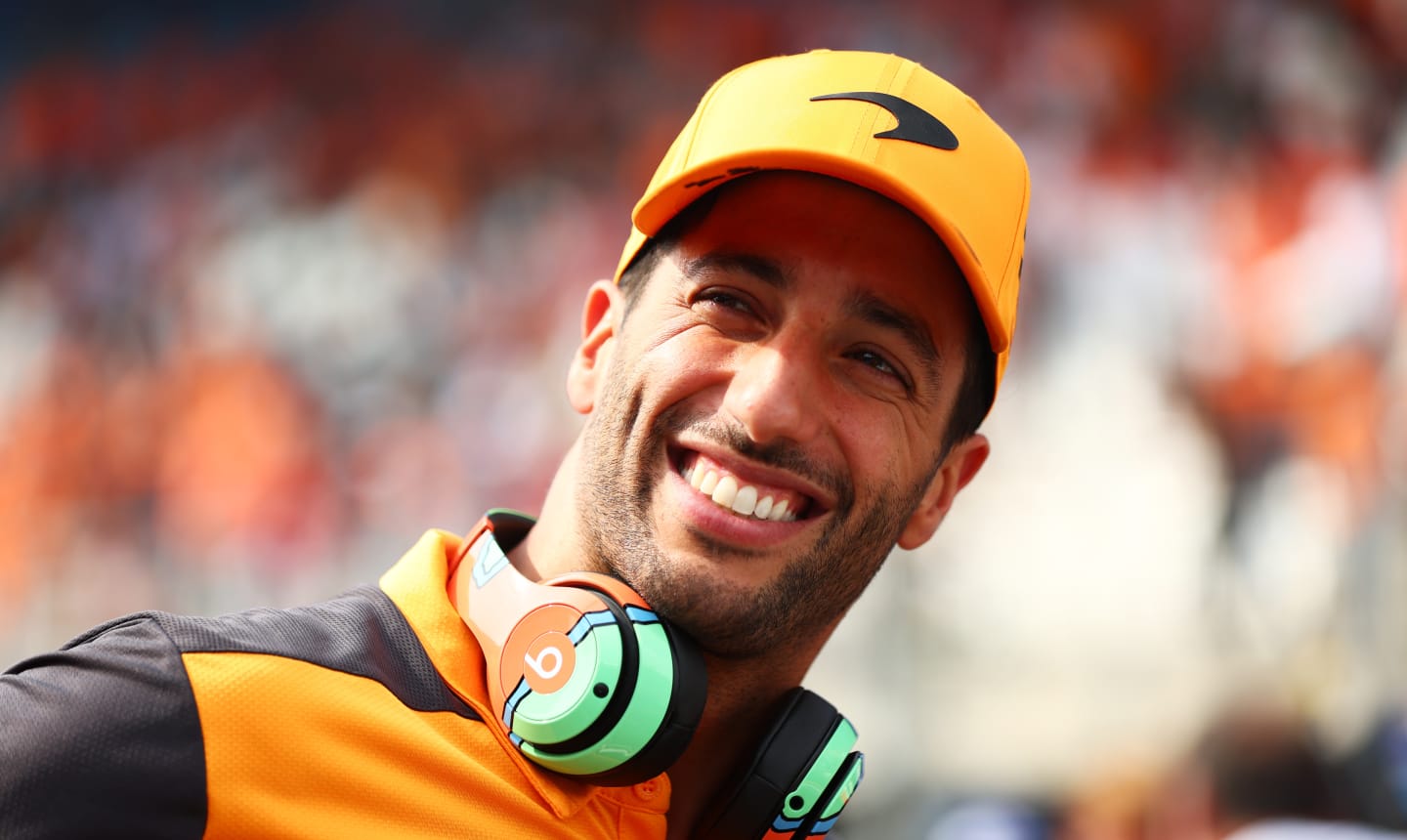ZANDVOORT, NETHERLANDS - SEPTEMBER 04: Daniel Ricciardo of Australia and McLaren looks on from the drivers parade prior to the F1 Grand Prix of The Netherlands at Circuit Zandvoort on September 04, 2022 in Zandvoort, Netherlands. (Photo by Alex Pantling - Formula 1/Formula 1 via Getty Images)