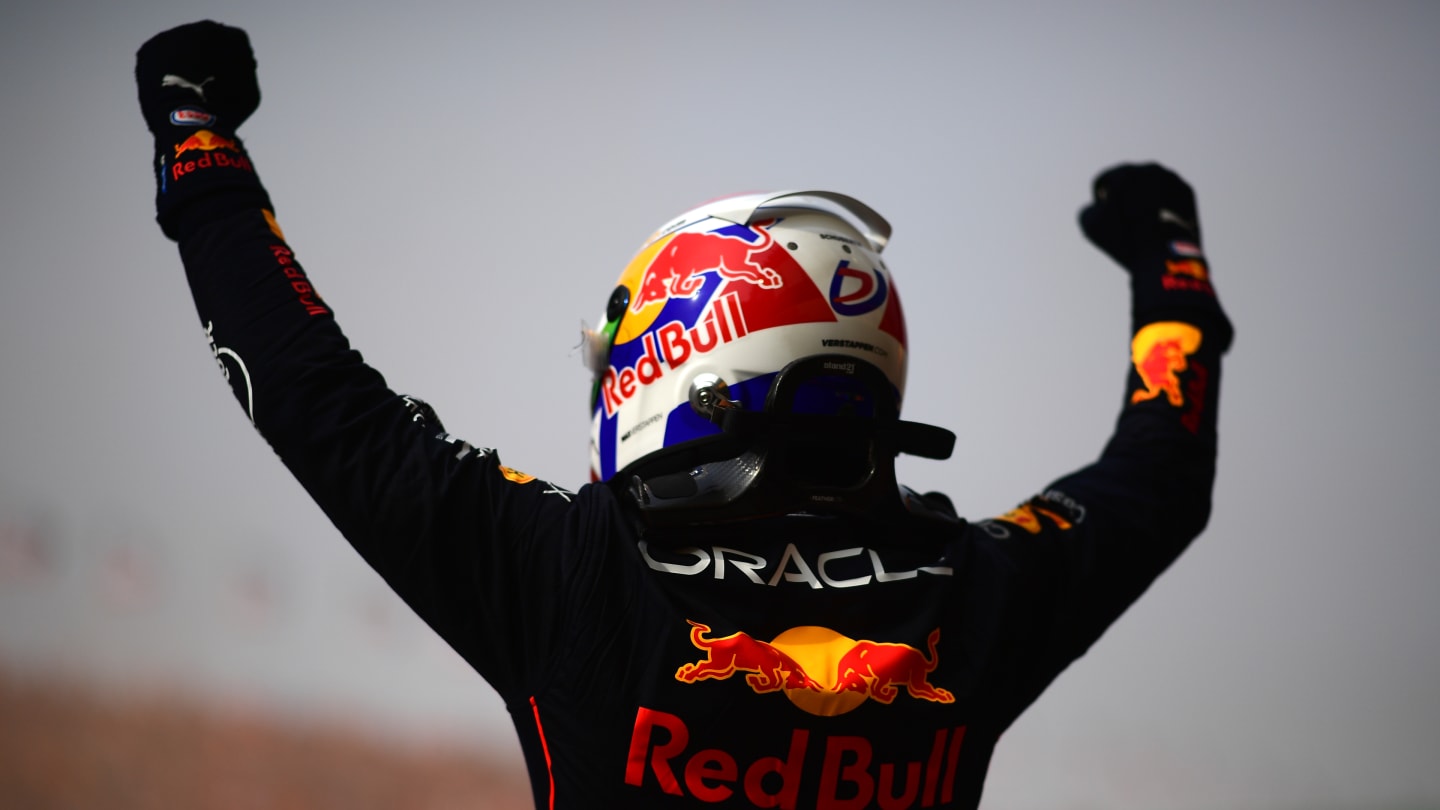 ZANDVOORT, NETHERLANDS - SEPTEMBER 04: Race winner Max Verstappen of the Netherlands and Oracle Red Bull Racing celebrates in parc ferme during the F1 Grand Prix of The Netherlands at Circuit Zandvoort on September 04, 2022 in Zandvoort, Netherlands. (Photo by Mario Renzi - Formula 1/Formula 1 via Getty Images)