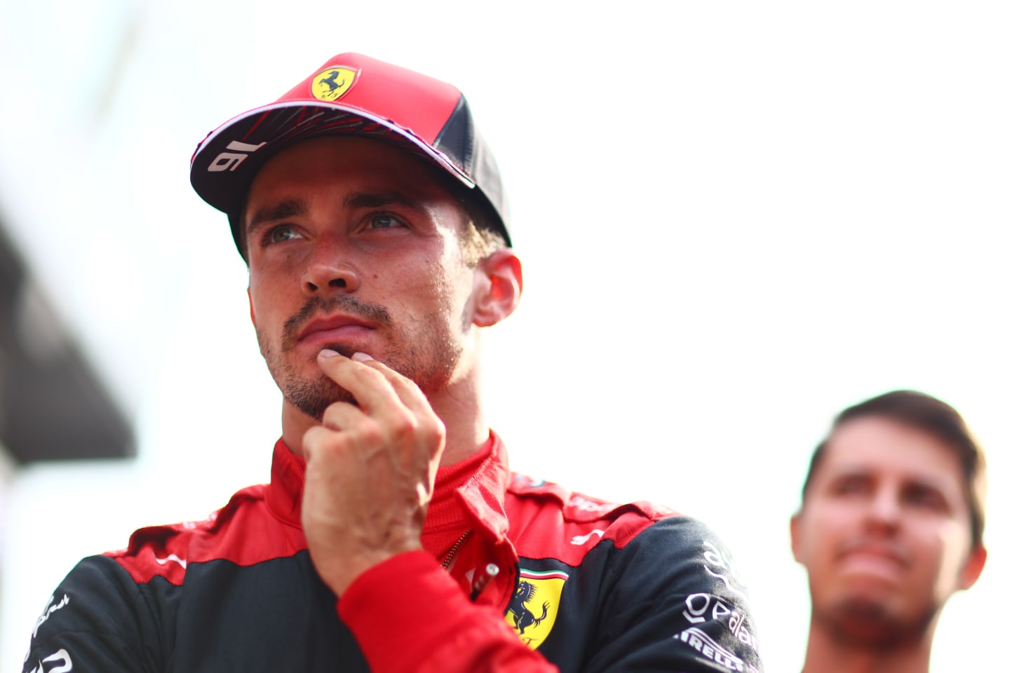 ZANDVOORT, NETHERLANDS - SEPTEMBER 04: Third placed Charles Leclerc of Monaco and Ferrari looks on in parc ferme during the F1 Grand Prix of The Netherlands at Circuit Zandvoort on September 04, 2022 in Zandvoort, Netherlands. (Photo by Dan Istitene - Formula 1/Formula 1 via Getty Images)