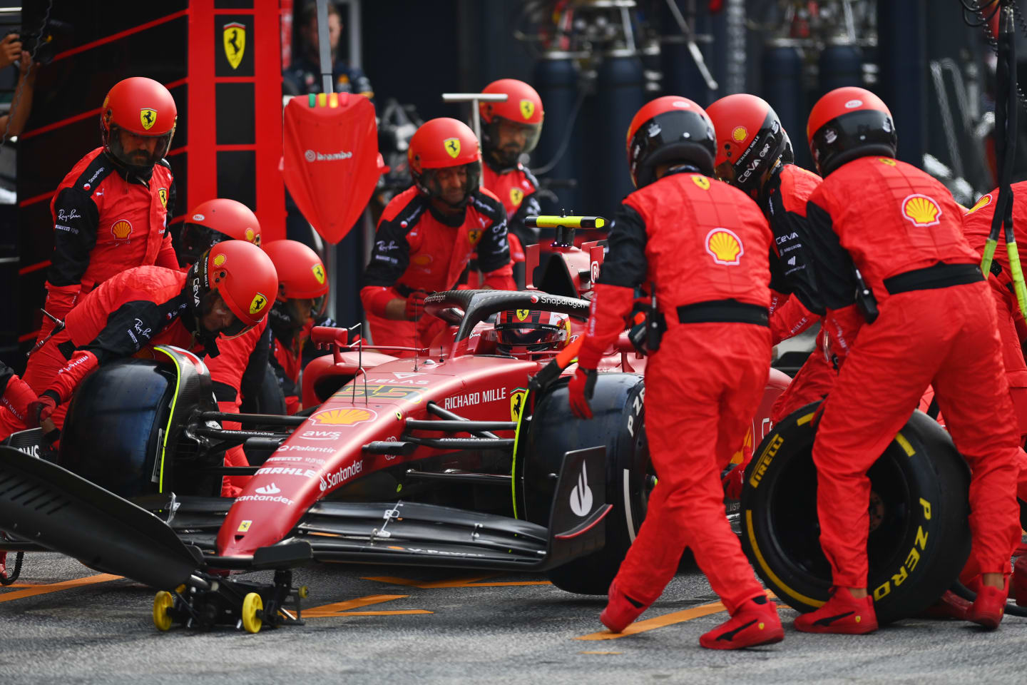 ZANDVOORT, NETHERLANDS - SEPTEMBER 04: Carlos Sainz of Spain driving (55) the Ferrari F1-75 makes a