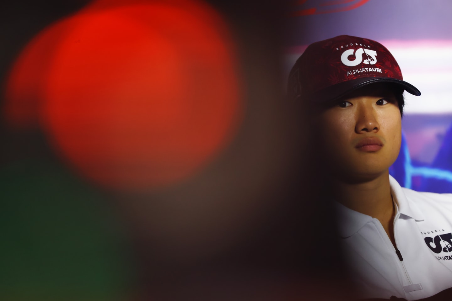 ZANDVOORT, NETHERLANDS - SEPTEMBER 01: Yuki Tsunoda of Japan and Scuderia AlphaTauri looks on in the Drivers Press Conference during previews ahead of the F1 Grand Prix of The Netherlands at Circuit Zandvoort on September 01, 2022 in Zandvoort, Netherlands. (Photo by Lars Baron/Getty Images)