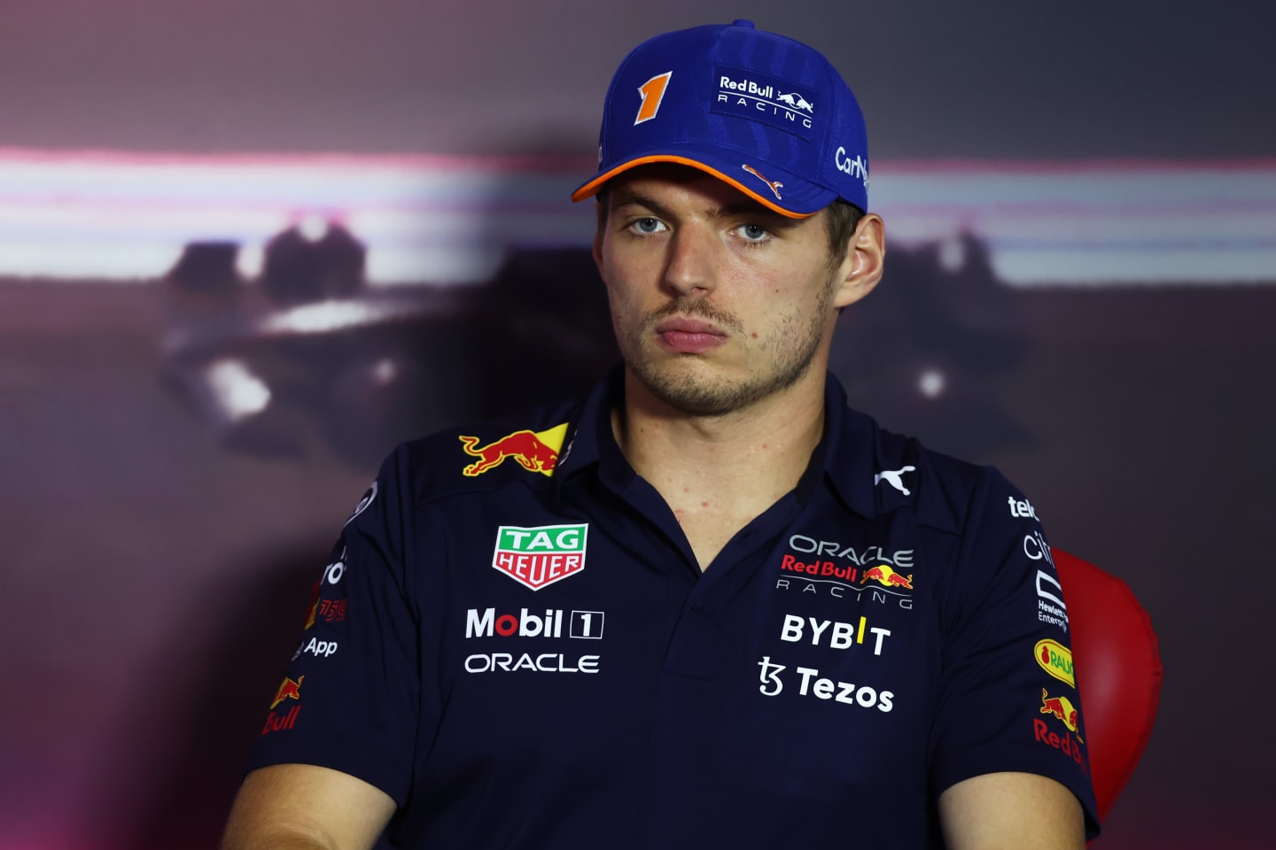 ZANDVOORT, NETHERLANDS - SEPTEMBER 01: Max Verstappen of the Netherlands and Oracle Red Bull Racing looks on in the Drivers Press Conference during previews ahead of the F1 Grand Prix of The Netherlands at Circuit Zandvoort on September 01, 2022 in Zandvoort, Netherlands. (Photo by Lars Baron/Getty Images)