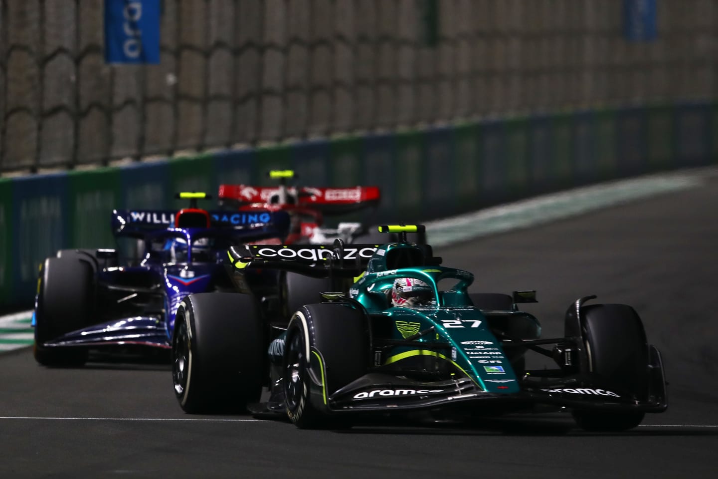 JEDDAH, SAUDI ARABIA - MARCH 27: Nico Hulkenberg of Germany driving the (27) Aston Martin AMR22