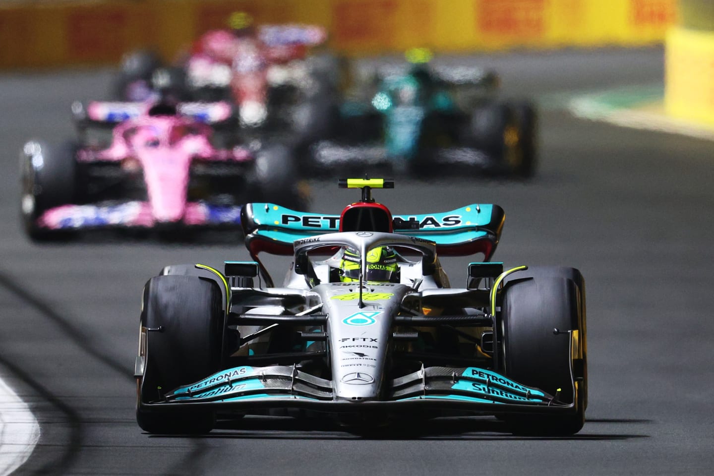 JEDDAH, SAUDI ARABIA - MARCH 27: Lewis Hamilton of Great Britain driving the (44) Mercedes AMG