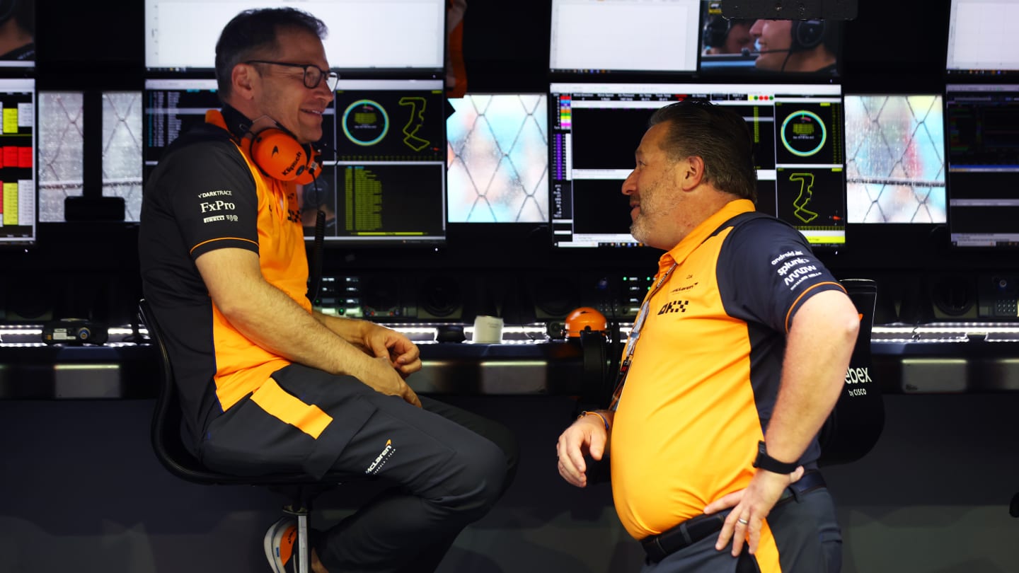 SINGAPORE, SINGAPORE - OCTOBER 01: McLaren Chief Executive Officer Zak Brown and McLaren Team