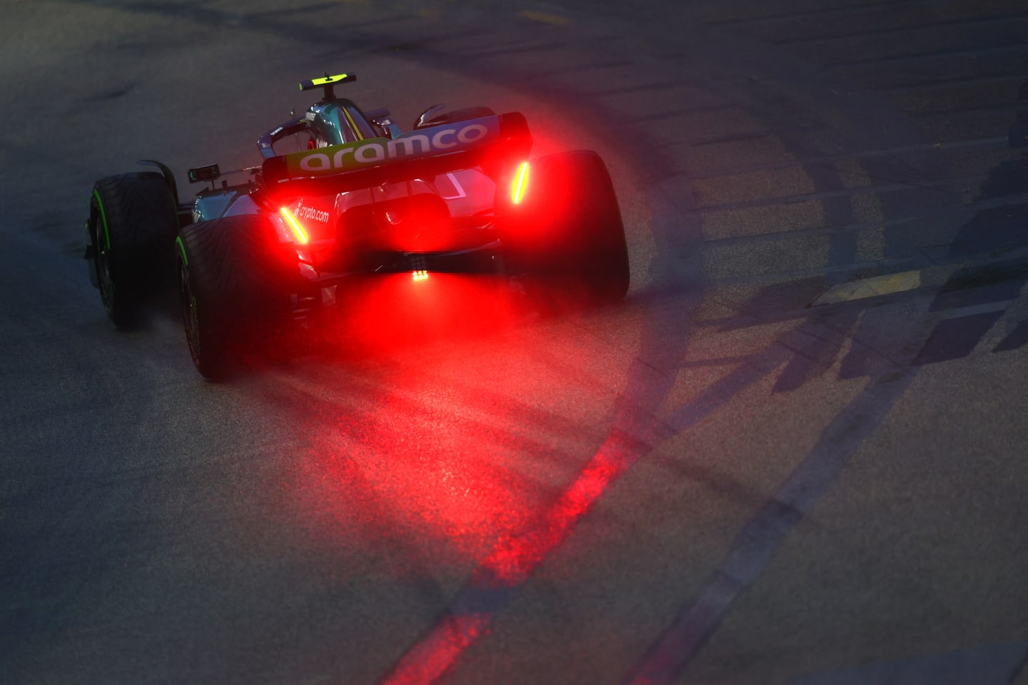 SINGAPORE, SINGAPORE - OCTOBER 01: Sebastian Vettel of Germany driving the (5) Aston Martin AMR22 Mercedes on track during final practice ahead of the F1 Grand Prix of Singapore at Marina Bay Street Circuit on October 01, 2022 in Singapore, Singapore. (Photo by Clive Rose/Getty Images,)